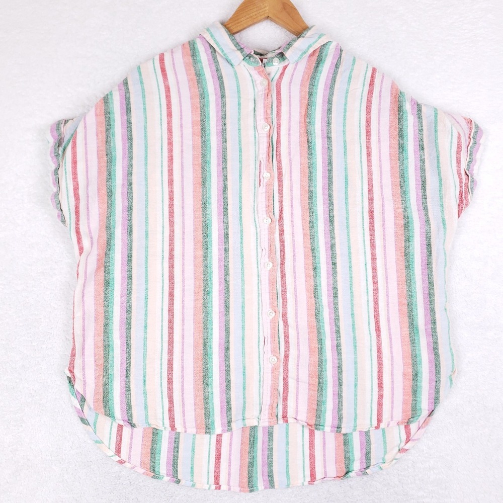 Time and Tru Pastel Striped Linen Blend Button Up Size L Multi Color
